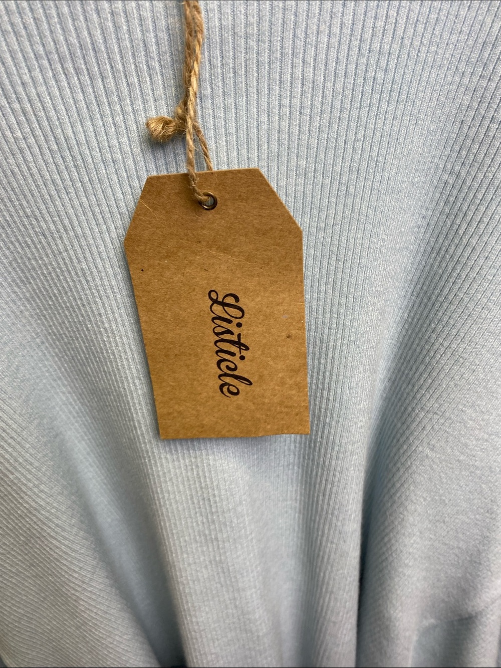 Listicle Pale Blue Scoop Neck Ribbed Hem Drawstring Top - Picture 3 of 9